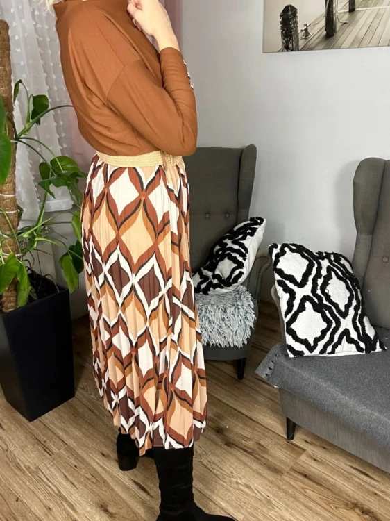 Spódnica midi plisowana wzorzysta pasek szyfon jesień italia