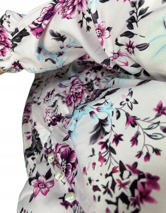 Sukienka midi dłuższa guziki kwiaty uniwersalna wiskoza falbanka wiosna S M