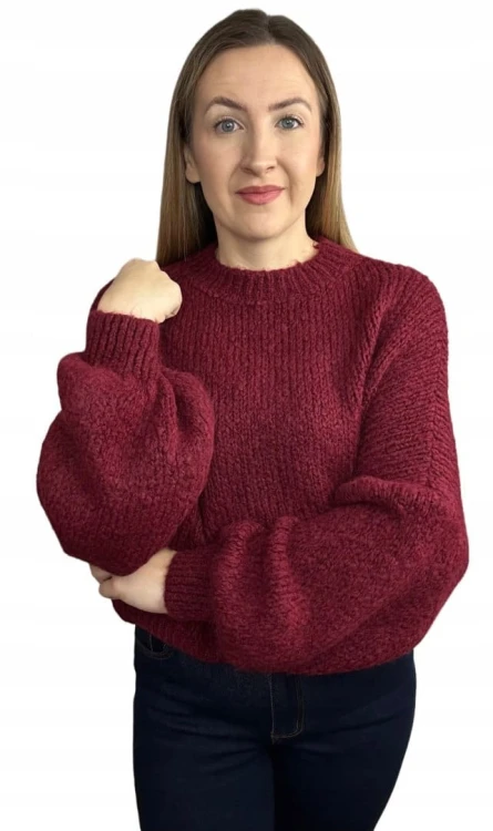 Sweter oversize bordowy bufiaste rękawy chmurka 12% kid moher wełna- CLOUDY
