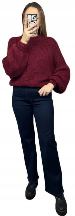 Sweter oversize bordowy bufiaste rękawy chmurka 12% kid moher wełna- CLOUDY