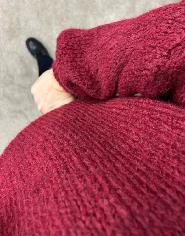 Sweter oversize bordowy bufiaste rękawy chmurka 12% kid moher wełna- CLOUDY