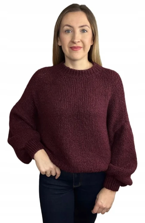 Sweter oversize burgund bufiaste rękawy chmurka 12% kid moher wełna- CLOUDY