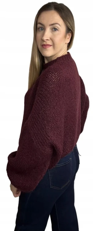 Sweter oversize burgund bufiaste rękawy chmurka 12% kid moher wełna- CLOUDY