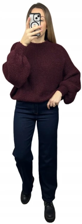 Sweter oversize burgund bufiaste rękawy chmurka 12% kid moher wełna- CLOUDY