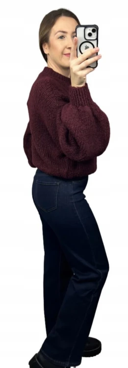 Sweter oversize burgund bufiaste rękawy chmurka 12% kid moher wełna- CLOUDY