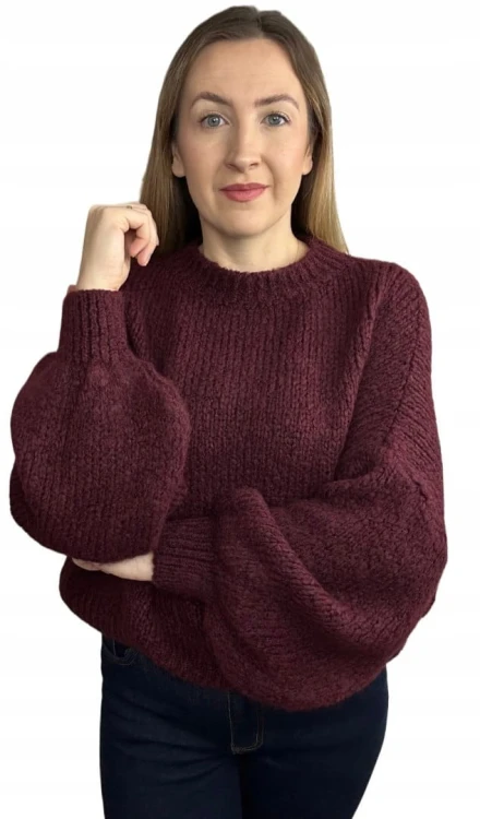 Sweter oversize burgund bufiaste rękawy chmurka 12% kid moher wełna- CLOUDY