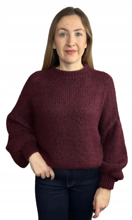 Sweter oversize burgund bufiaste rękawy chmurka 12% kid moher wełna- CLOUDY