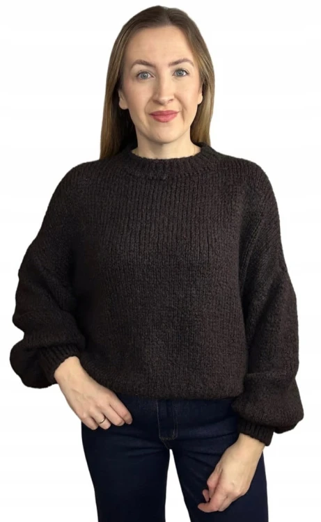 Sweter oversize czekoladowy bufiaste rękawy chmurka 12% kid moher wełna- CLOUDY