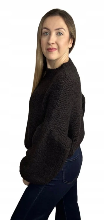 Sweter oversize czekoladowy bufiaste rękawy chmurka 12% kid moher wełna- CLOUDY