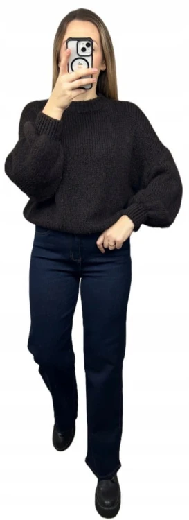 Sweter oversize czekoladowy bufiaste rękawy chmurka 12% kid moher wełna- CLOUDY