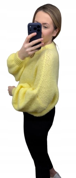 Sweter oversize żółty pastelowy bufiaste rękawy chmurka 12% kid moher wełna- CLOUDY