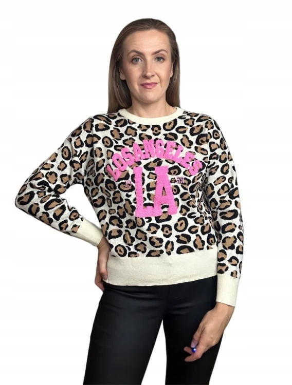 Sweterek w panterkę cętki LOS ANGELES wiskoza karmelowy haft S M L XL