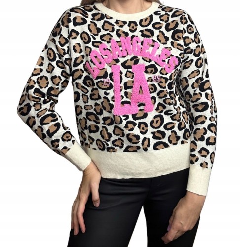 Sweterek w panterkę cętki LOS ANGELES wiskoza karmelowy haft S M L XL