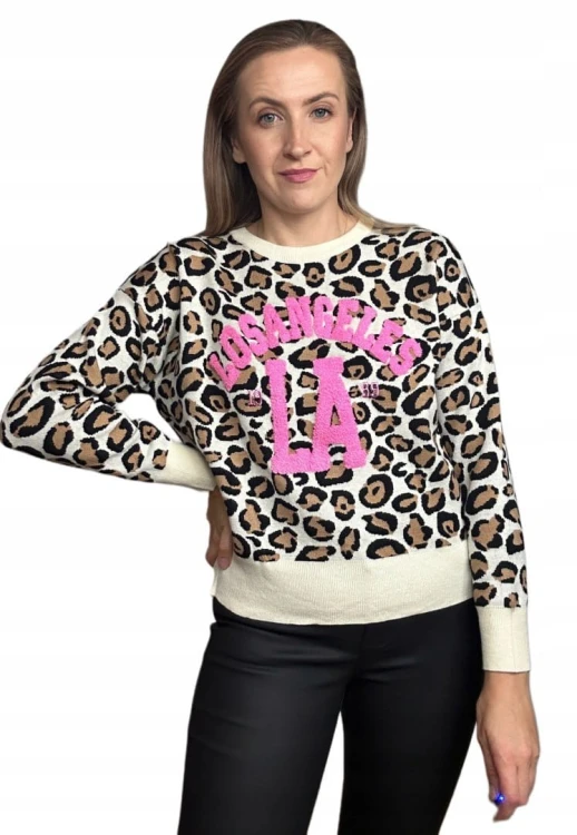 Sweterek w panterkę cętki LOS ANGELES wiskoza karmelowy haft S M L XL