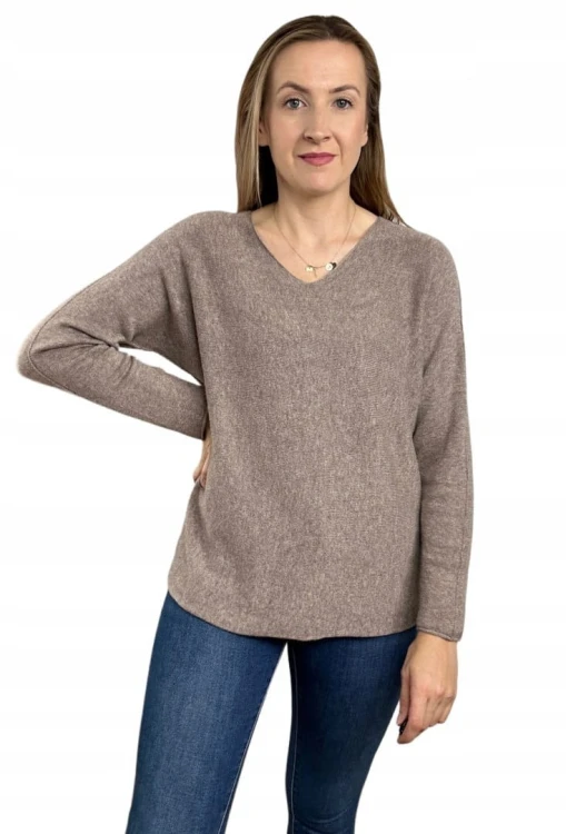 Sweterek wiskoza dekolt V miękki luźny jesień S M L XL