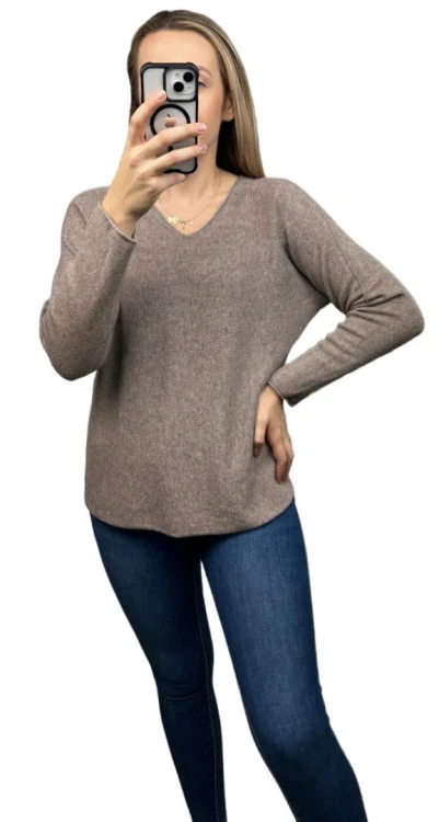 Sweterek wiskoza dekolt V miękki luźny jesień S M L XL