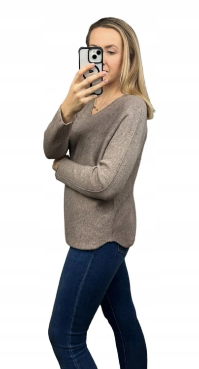 Sweterek wiskoza dekolt V miękki luźny jesień S M L XL