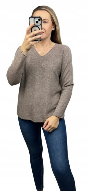 Sweterek wiskoza dekolt V miękki luźny jesień S M L XL