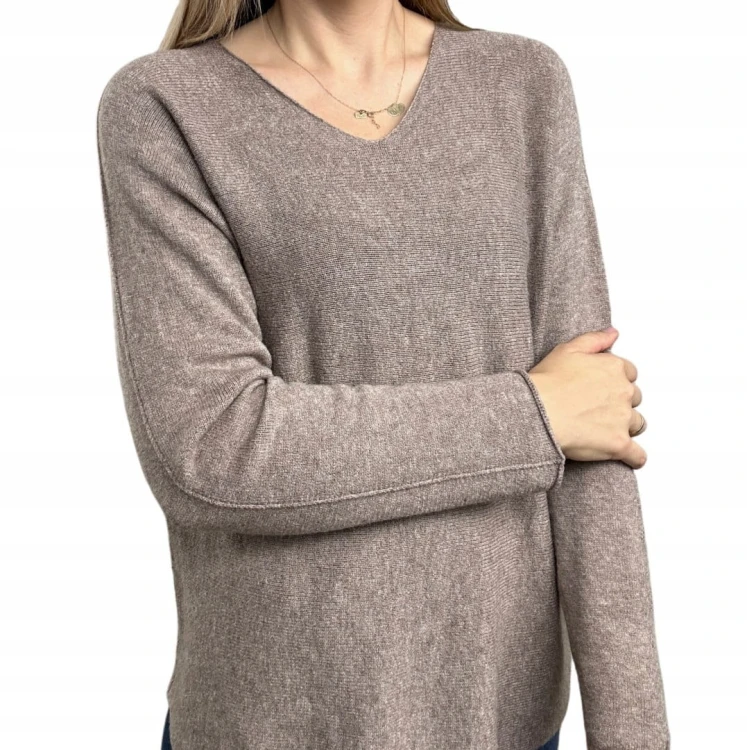 Sweterek wiskoza dekolt V miękki luźny jesień S M L XL