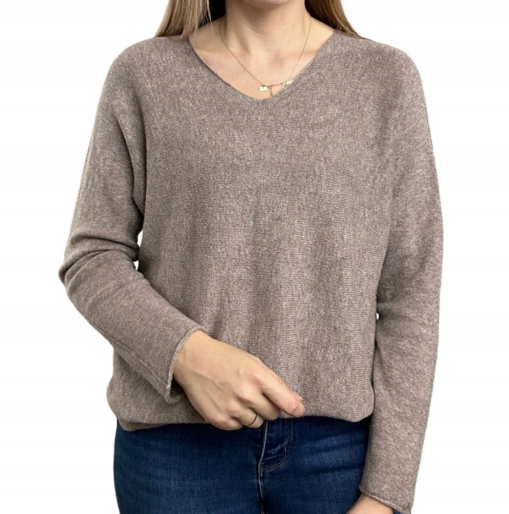 Sweterek wiskoza dekolt V miękki luźny jesień S M L XL