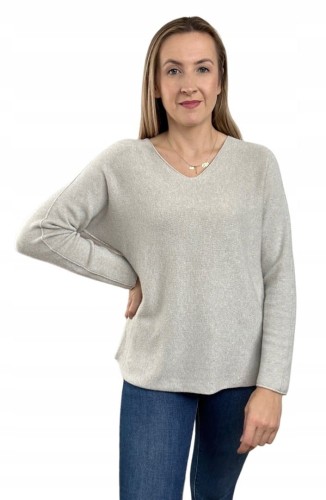 Sweterek wiskoza dekolt V miękki luźny jesień S M L XL