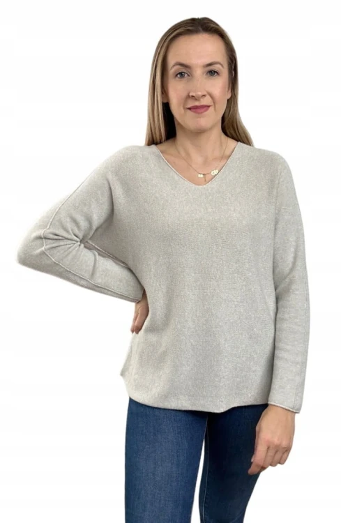 Sweterek wiskoza dekolt V miękki luźny jesień S M L XL