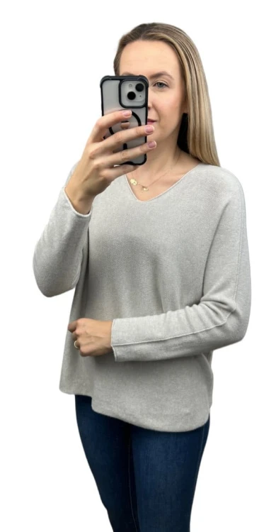 Sweterek wiskoza dekolt V miękki luźny jesień S M L XL