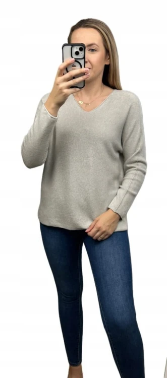 Sweterek wiskoza dekolt V miękki luźny jesień S M L XL