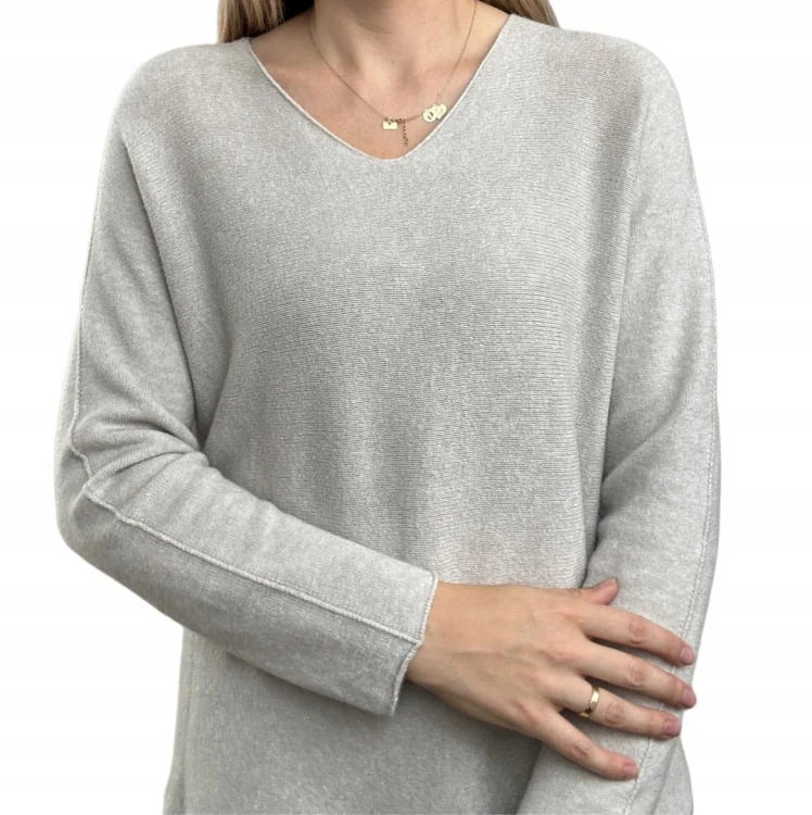Sweterek wiskoza dekolt V miękki luźny jesień S M L XL