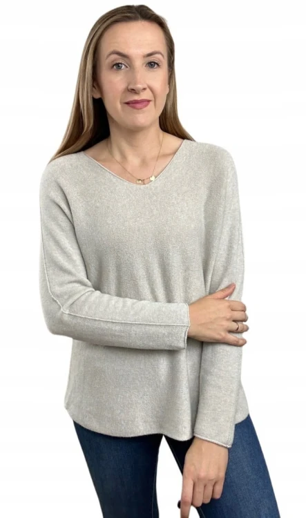 Sweterek wiskoza dekolt V miękki luźny jesień S M L XL