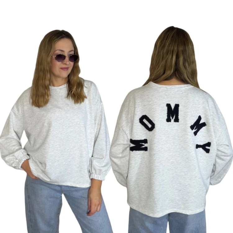 Szara melanżowa bluza oversize luźna bawełniana Azara- MOMMY