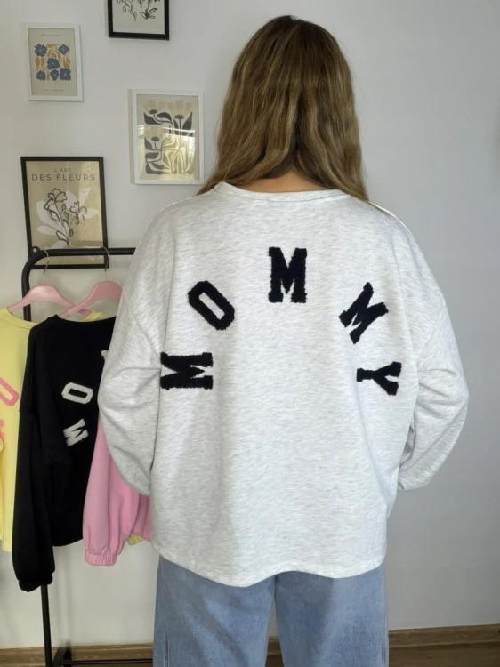Szara melanżowa bluza oversize luźna bawełniana Azara- MOMMY
