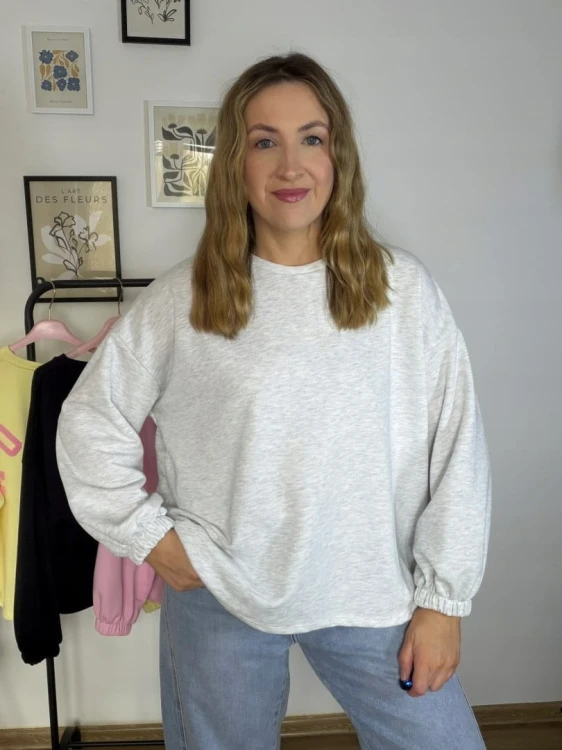 Szara melanżowa bluza oversize luźna bawełniana Azara- MOMMY