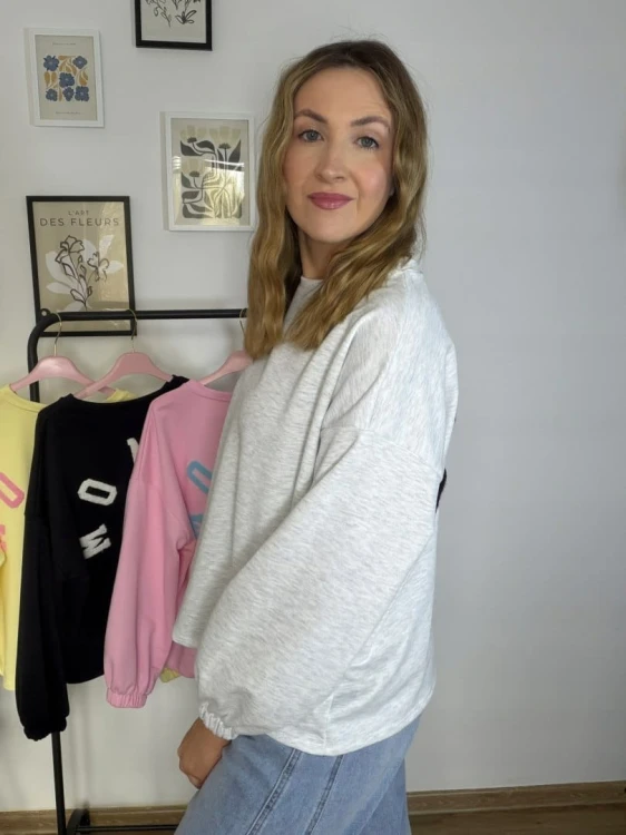 Szara melanżowa bluza oversize luźna bawełniana Azara- MOMMY