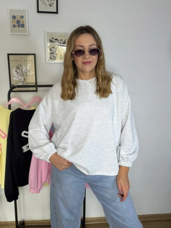 Szara melanżowa bluza oversize luźna bawełniana Azara- MOMMY