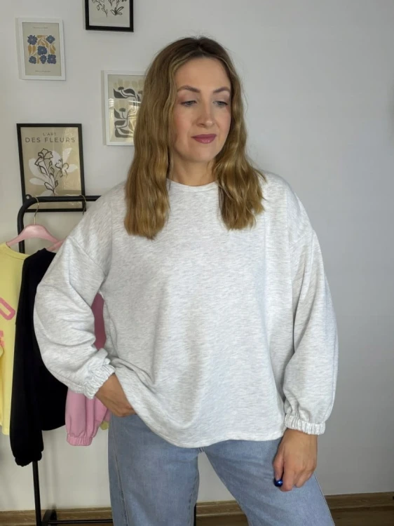 Szara melanżowa bluza oversize luźna bawełniana Azara- MOMMY