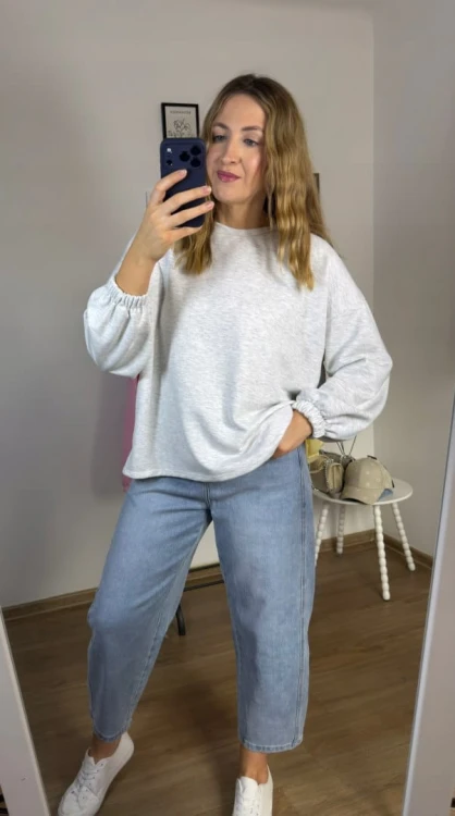 Szara melanżowa bluza oversize luźna bawełniana Azara- MOMMY