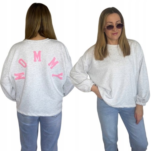 Szara melanżowa bluza oversize luźna bawełniana Azara- MOMMY