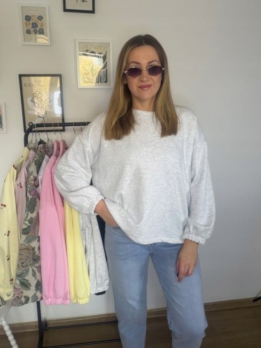 Szara melanżowa bluza oversize luźna bawełniana Azara- MOMMY