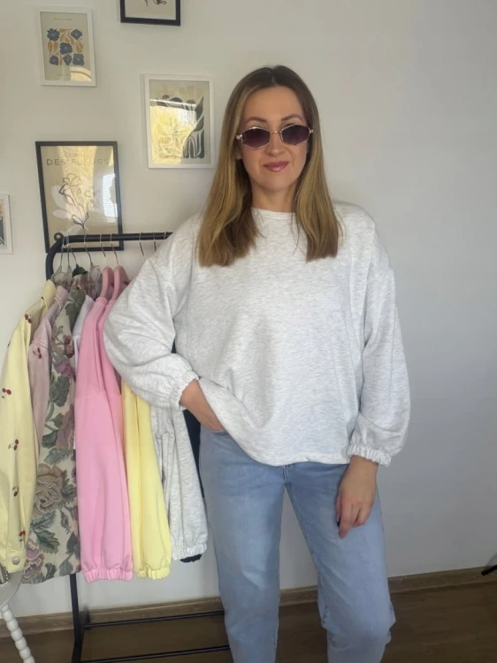 Szara melanżowa bluza oversize luźna bawełniana Azara- MOMMY