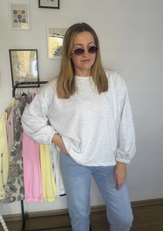 Szara melanżowa bluza oversize luźna bawełniana Azara- MOMMY