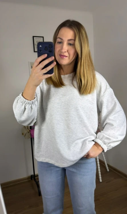 Szara melanżowa bluza oversize luźna bawełniana Azara- MOMMY