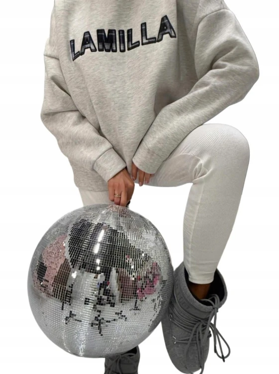 Szara melanżowa bluza z haftem logo LAMILLA oversize bawełniana La Milla- COZY LABEL