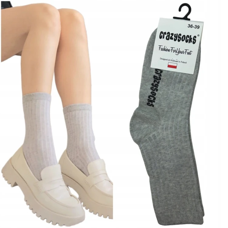 Szare prążkowane klasyczne bawełniane skarpety damskie CrazySocks 36-39