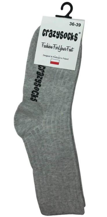 Szare prążkowane klasyczne bawełniane skarpety damskie CrazySocks 36-39