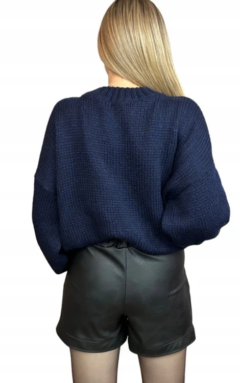 Szorty czarne spodenki wysoki stan skóra ekologiczna pasek klamra XL