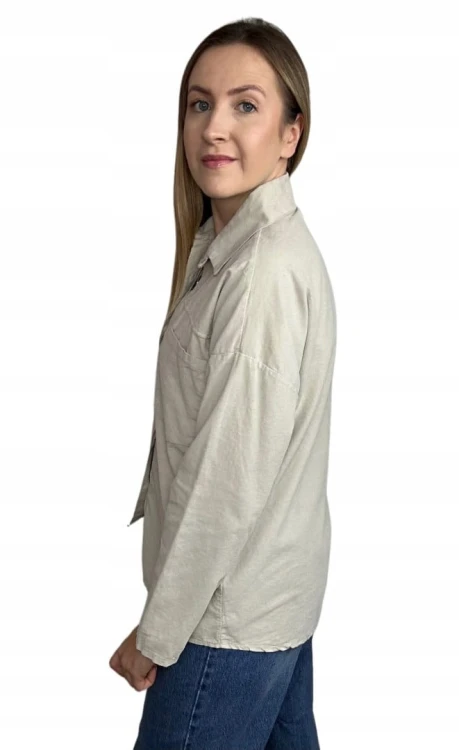 Sztruksowa bawełniana koszula z kieszeniami luźna beżowa- CORDUROY