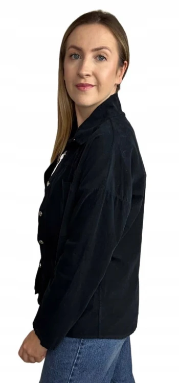 Sztruksowa bawełniana koszula z kieszeniami luźna czarna- CORDUROY