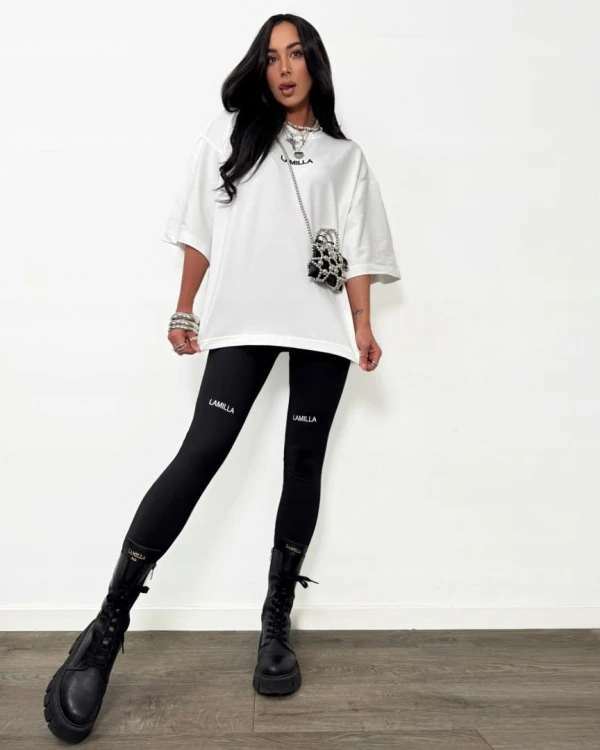 T-shirt biały bawełniany oversize luźny haft La Milla