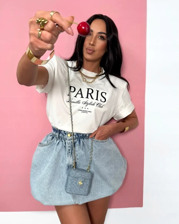 T-shirt biały wiskoza poduszki Paris haft La Milla